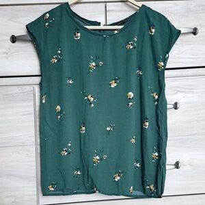 Abercrombie & Fitch Short Sleeve Blouse Dark Green Floral Size Small